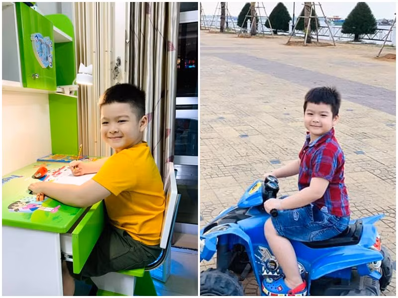 Con trai của Nhật Kim Anh lớn phổng phao ở tuổi lên 6. Ở bên bố hay mẹ, bé Bửu Long đều rất vui vẻ.