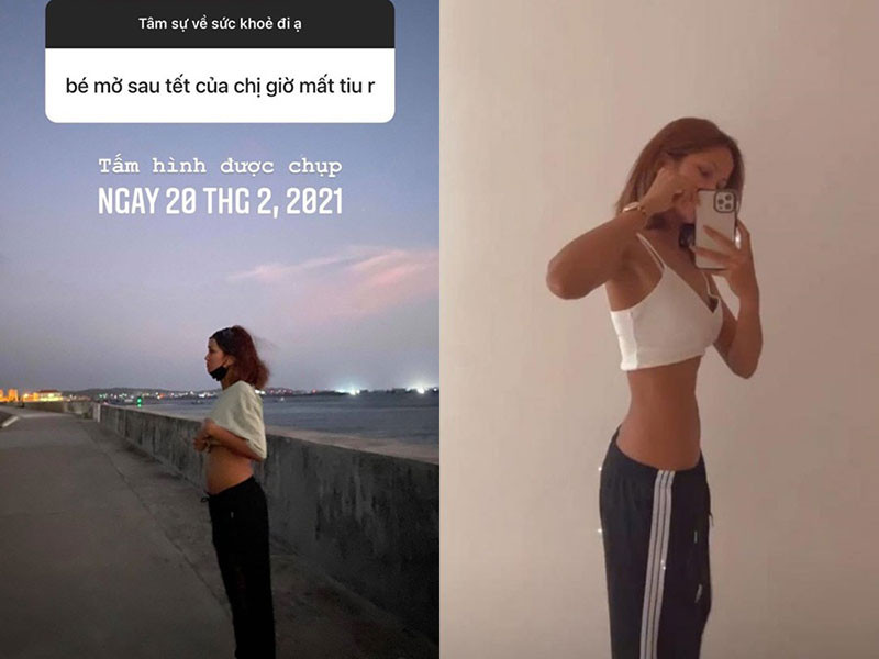 Nàng hoa hậu nhanh chóng lấy lại vóc dáng thon gọn. Trong ảnh, H'hen Niê khoe sự thay đổi vòng 2 từ ngày 20/2 đến ngày 26/2. Ảnh: Thời đại plus