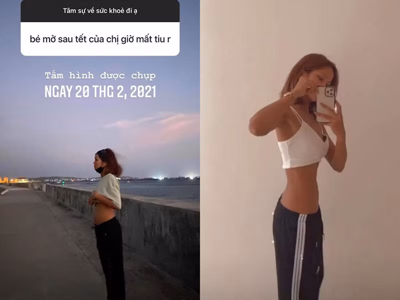 Nàng hoa hậu nhanh chóng lấy lại vóc dáng thon gọn. Trong ảnh, H'hen Niê khoe sự thay đổi vòng 2 từ ngày 20/2 đến ngày 26/2. Ảnh: Thời đại plus