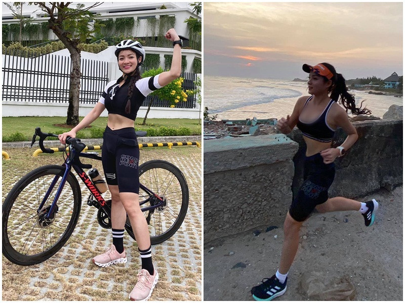 Thủy Top chạy bộ, đạp xe, bơi, yoga, gym, leo núi để giữ gìn sức khỏe.