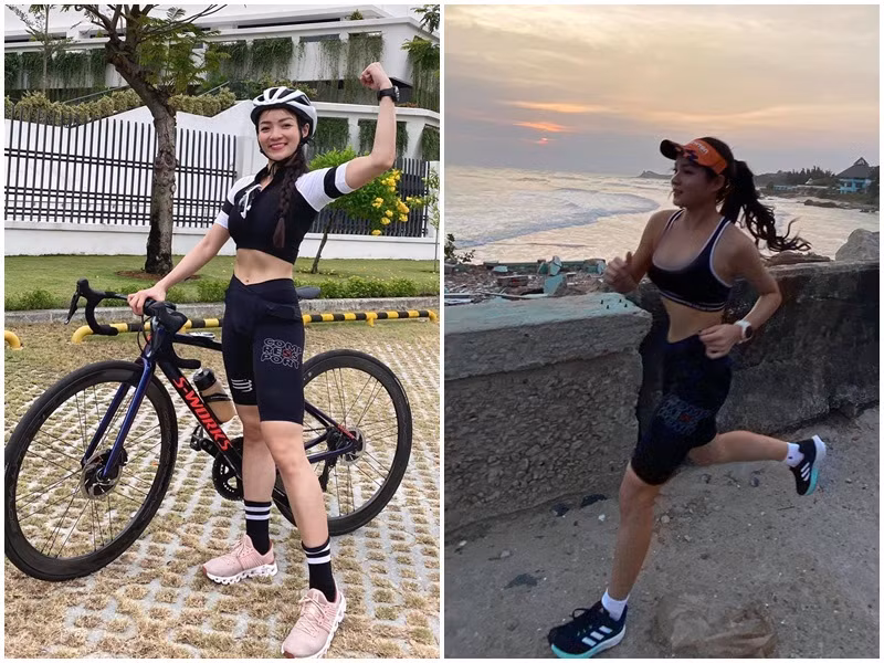Thủy Top chạy bộ, đạp xe, bơi, yoga, gym, leo núi để giữ gìn sức khỏe.