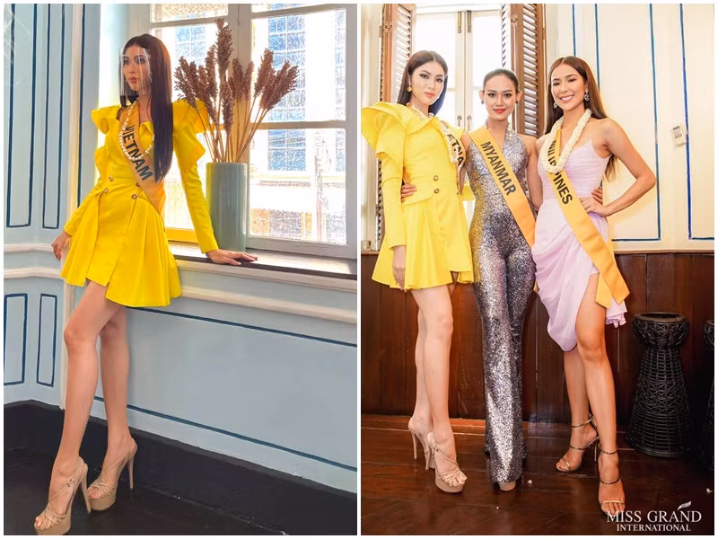 Trước đó, trong ngày thứ 2 nhập cuộc, Ngọc Thảo lựa chọn bộ trang phục tông vàng khoe chân đôi chân dài 1m11.