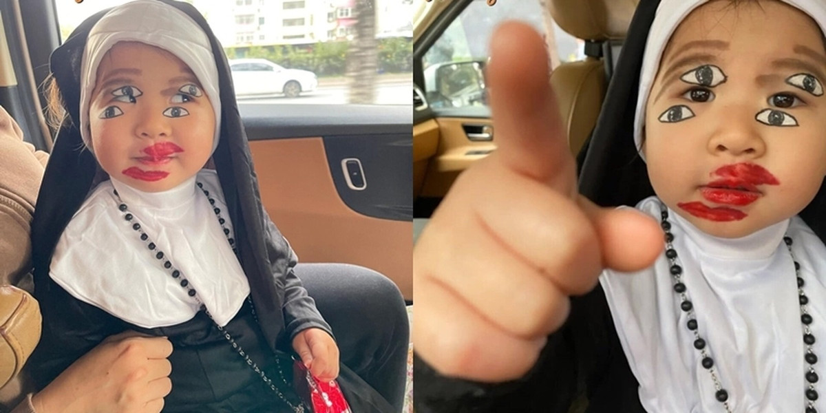 Sử dụng cách hóa trang mang lại hiệu ứng ảo ảnh, mẹ của cô bé đã vẽ thêm 2 cặp mắt, hai đôi môi lên gương mặt của con gái.