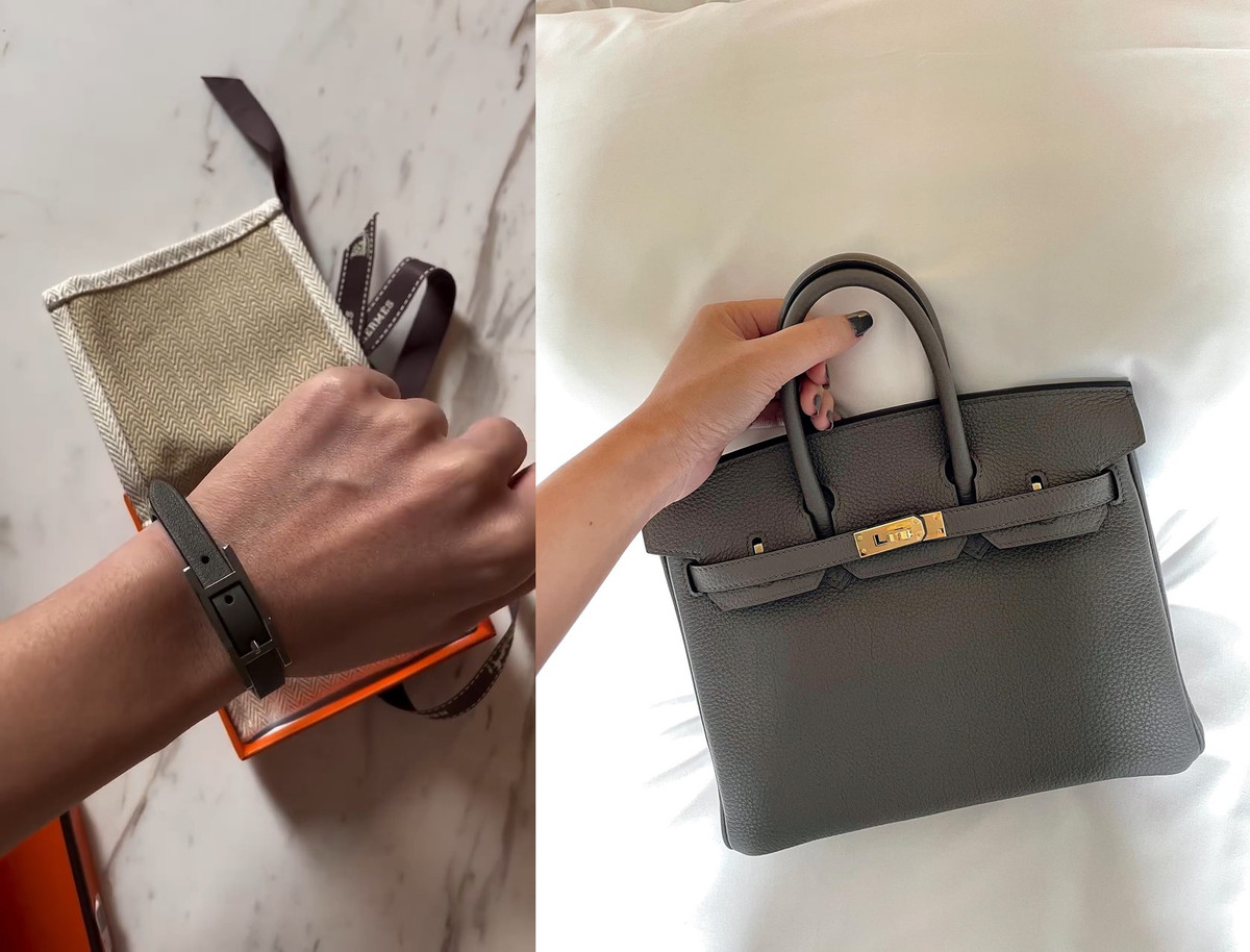 Ngoài ra, cô mua thêm chiếc vòng tay màu xám trùng màu với chiếc túi xách cũng cùng hãng này mà cô đã mua cách đây được vài tuần ngắn.