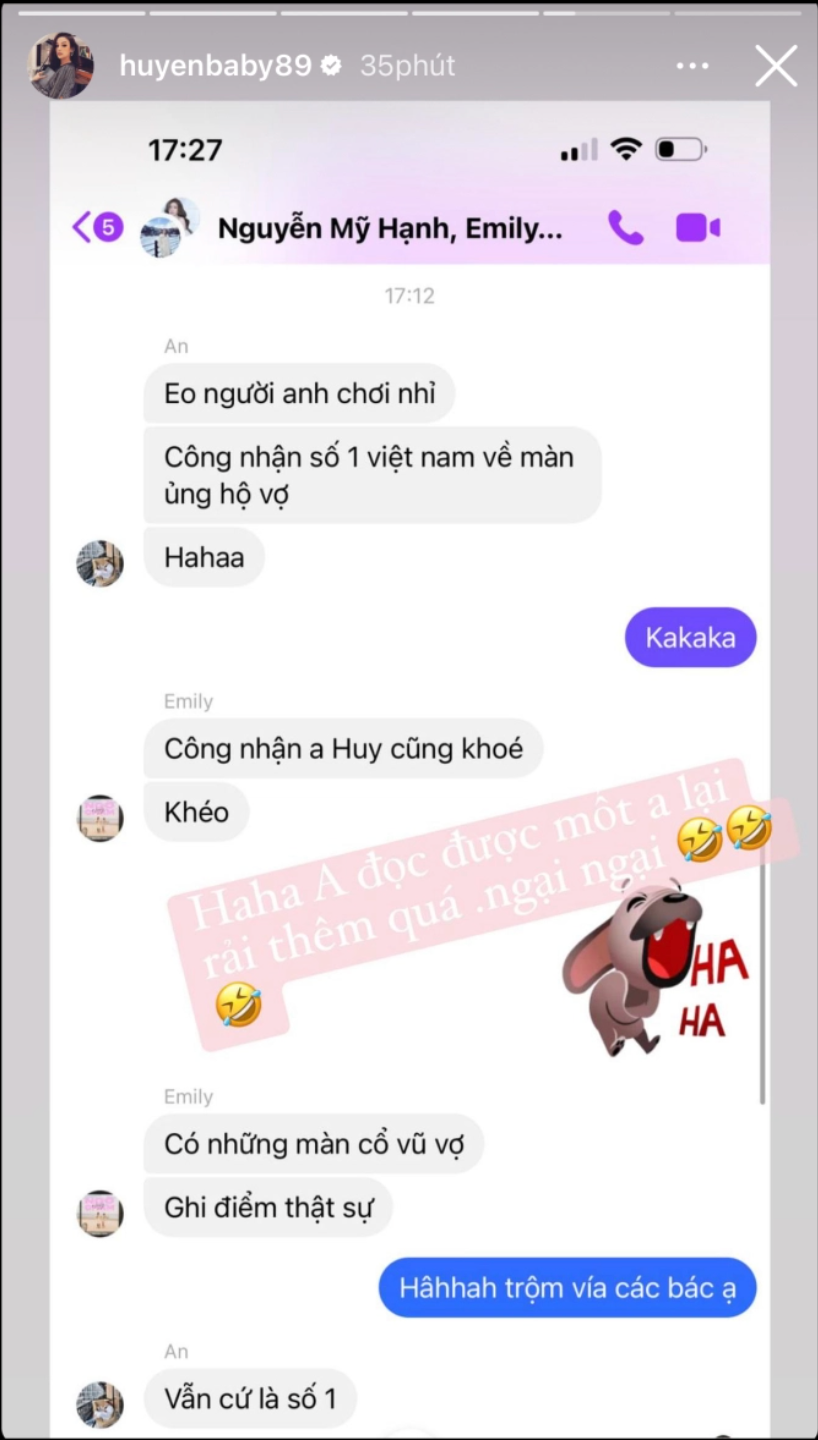 Emily Nguyễn và Thiều Bảo Trâm đều chia sẻ khoảnh khắc này và dành nhiều lời ghen tị cho Huyền Baby.