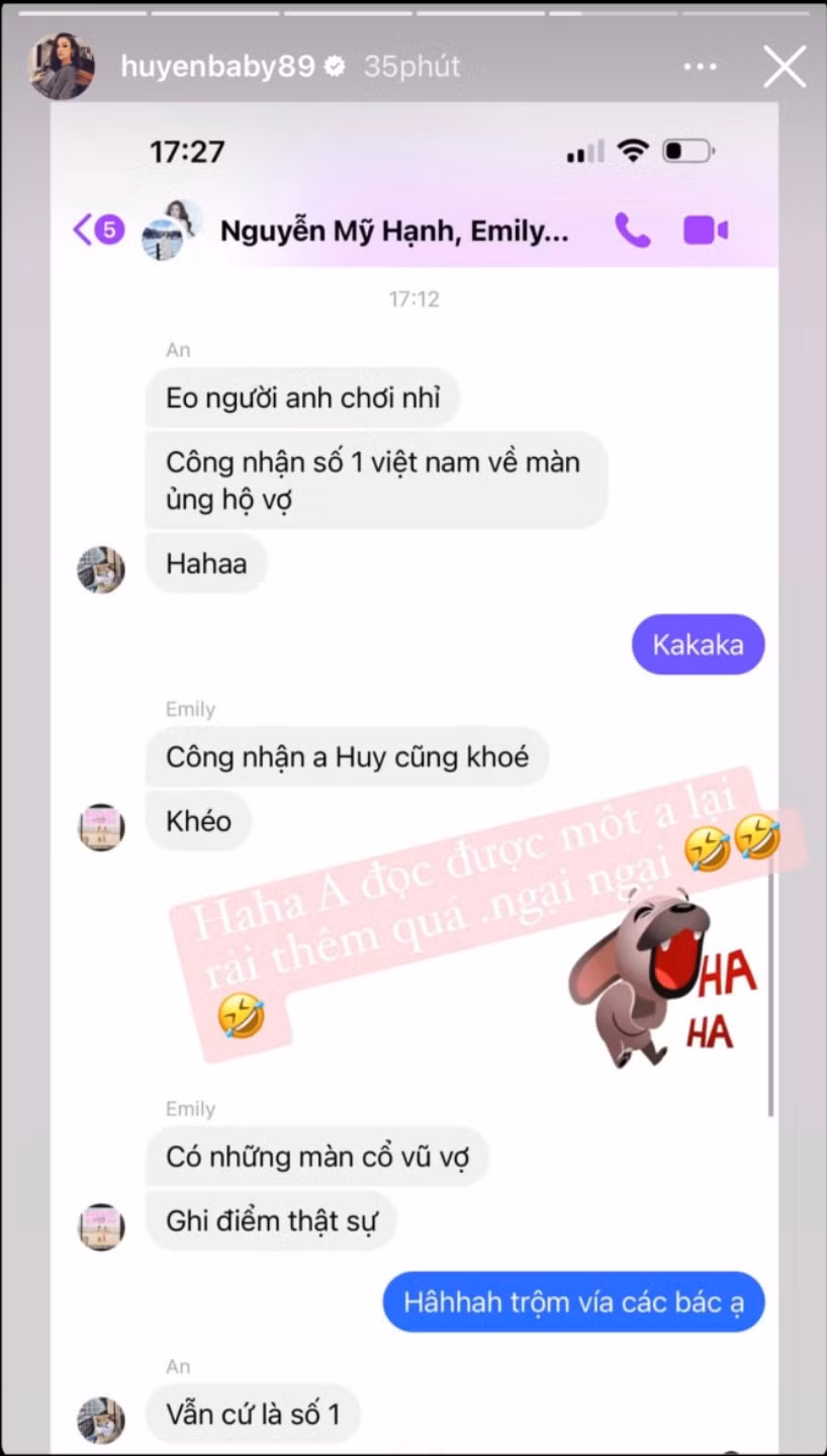 Emily Nguyễn và Thiều Bảo Trâm đều chia sẻ khoảnh khắc này và dành nhiều lời ghen tị cho Huyền Baby.