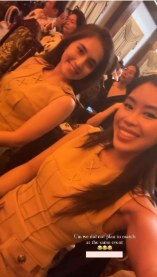 Váy áo lộng lẫy, đắt đỏ cùng lối phối hợp sang trọng, hút mắt chính là điểm chung của cặp chị em dâu tương lai này.