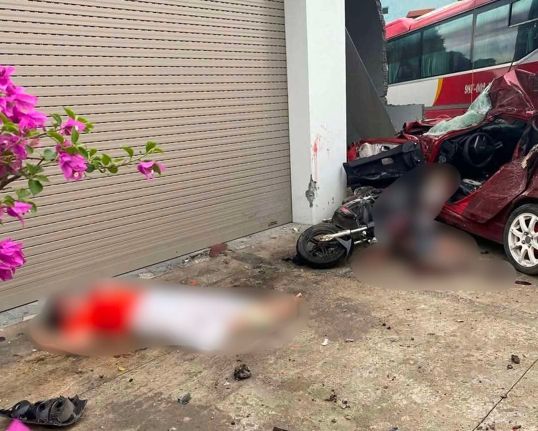 Xe khach gay tai nan lien hoan, 1 nguoi tu vong o Bac Giang