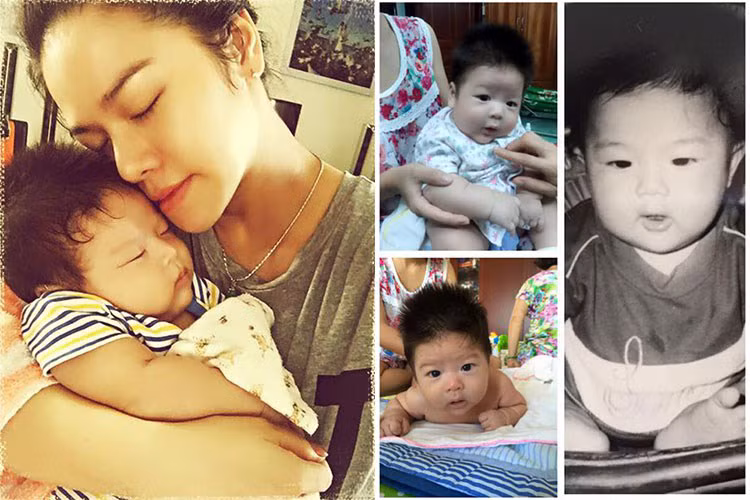 Con trai Nhật Kim Anh càng lớn càng đáng yêu với gương mặt có nhiều nét giống với bố. Trên trang cá nhân, Nhật Kim Anh từng hào hứng so sánh ảnh của con trai và ông xã khi còn nhỏ. Ảnh: FBNV