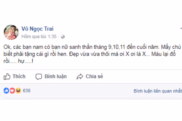 Võ Ngọc Trai khen ngợi iPhone X đẹp. “Ok, các bạn nam có bạn nữ sanh thần tháng 9, 10, 11 đến cuối năm. Mấy chú biết phải tặng cái gì rồi hen. Đẹp vừa vừa thôi má ơi X ơi là X”, anh viết. Ảnh: FBNV
