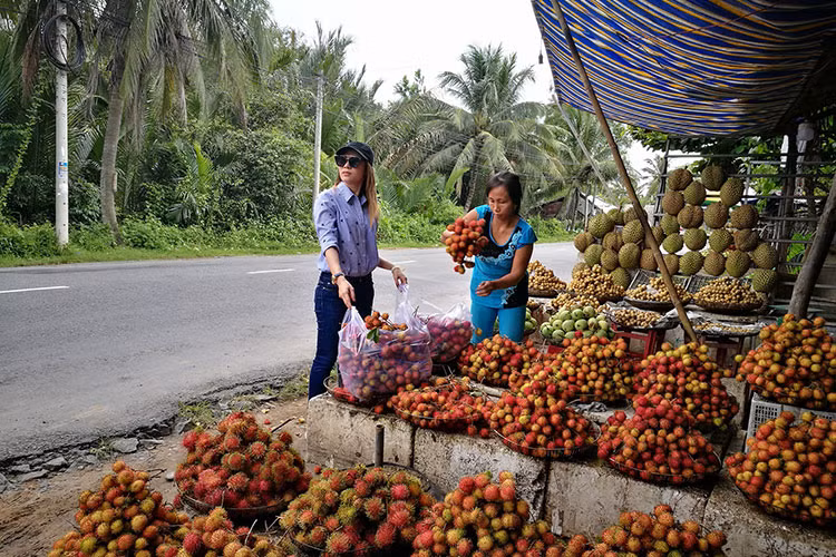 Sao Việt Mỹ Tâm đăng tải hình ảnh đi mua chôm chôm trên trang cá nhân.