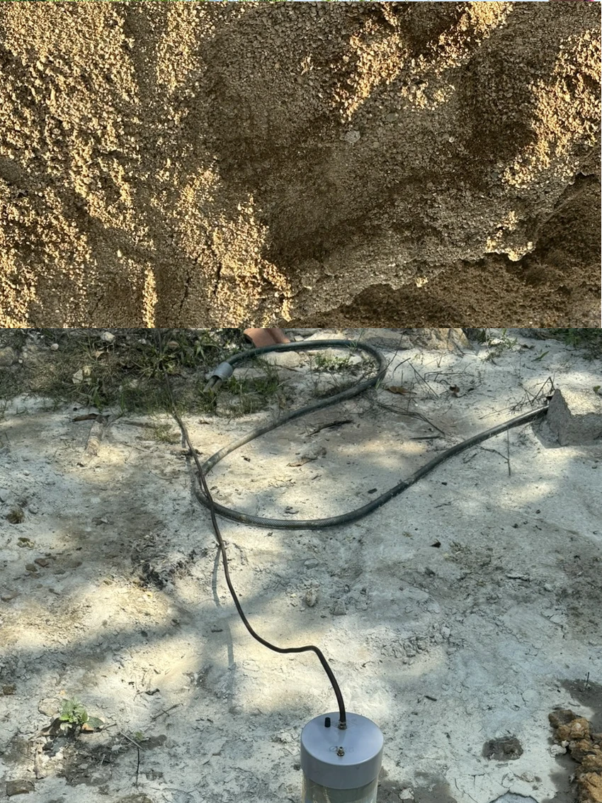 Tuy nhiên, hiện tượng khí gas không lên theo giếng nữa mà xì lên xung quanh miệng giếng. Ảnh: PLO.