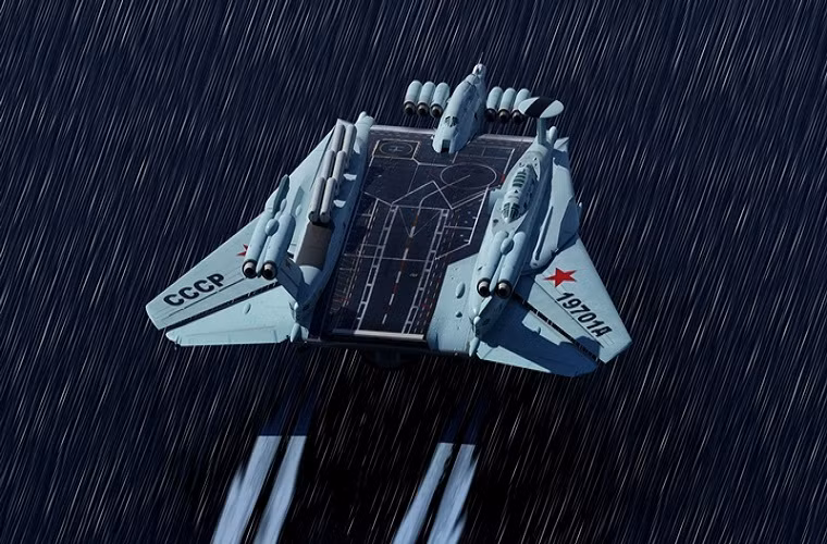 Không giống các loạt tàu khí đệm hay thủy phi cơ khác, Ekranoplan có tốc độ di chuyển trên mặt nước cực lớn, với khả năng hoạt động ở bất cứ vùng biển nào trên thế giới. Ảnh đồ họa tàu sân bay Ekranoplan lướt như tên lửa trên mặt biển.