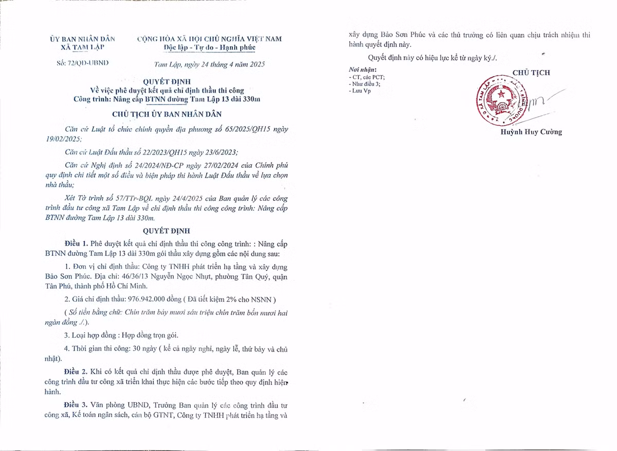 Binh Duong: Cty Bao Son Phuc, 1 ngay duoc chi dinh 2 goi thau