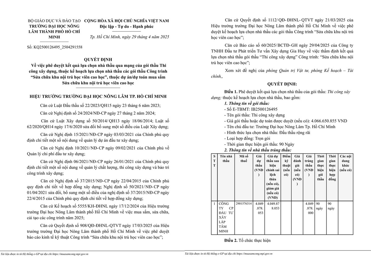 ĐH Nông Lâm TP HCM: Gói thầu sửa chữa khu nội trú tiết kiệm được 17 triệu đồng DH Nong Lam TP HCM: Goi thau sua chua khu noi tru tiet kiem duoc 17 trieu dong