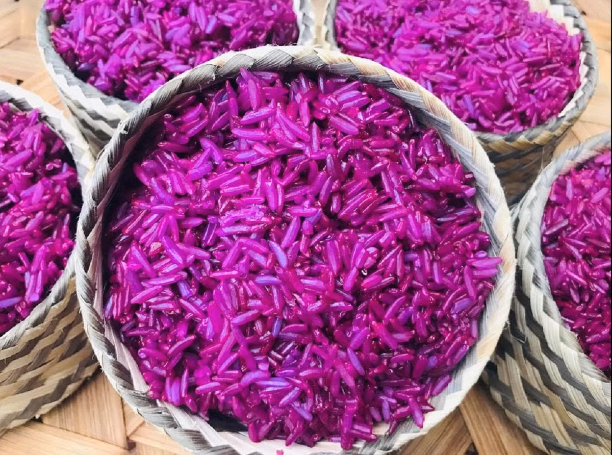  Nhắc đến các món ăn đặc sản Lai Châu không thể bỏ qua món xôi tím ngon trứ danh. Xôi có vị dẻo, thơm mùi nếp nương, vừa có màu tím bắt mắt. Đây là món ăn truyền thống được làm với những bí quyết riêng. Ảnh Internet