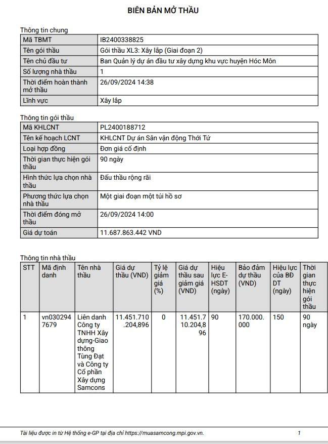 TP HCM: Mot lien danh du goi thau xay lap san van dong Thoi Tu