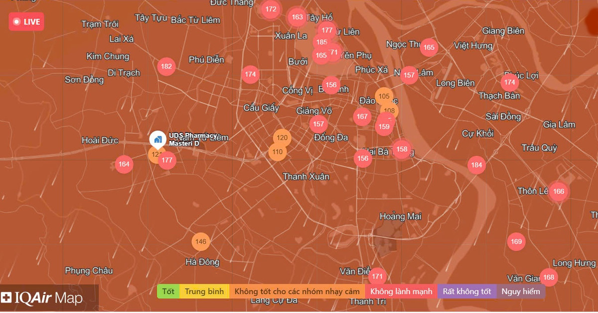 Chat luong khong khi Ha Noi ngay 12/01: Khu vuc Long Bien muc xau