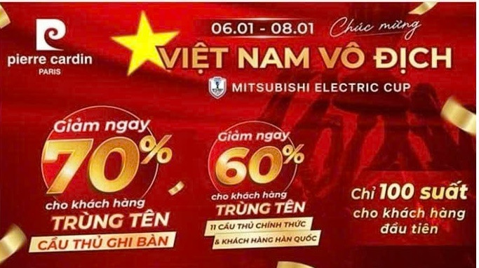 Đội tuyển Việt Nam xuất sắc thi đấu trận chung kết với Thái Lan vào ngày 05/01/2025! Để hòa chung niềm vui chiến thắng, hệ thống giầy Pierre Cardin mang đến chương trình khuyến mãi ĐẶC BIỆT chỉ trong 2 ngày duy nhất – 06 &amp; 08/01/2025 
