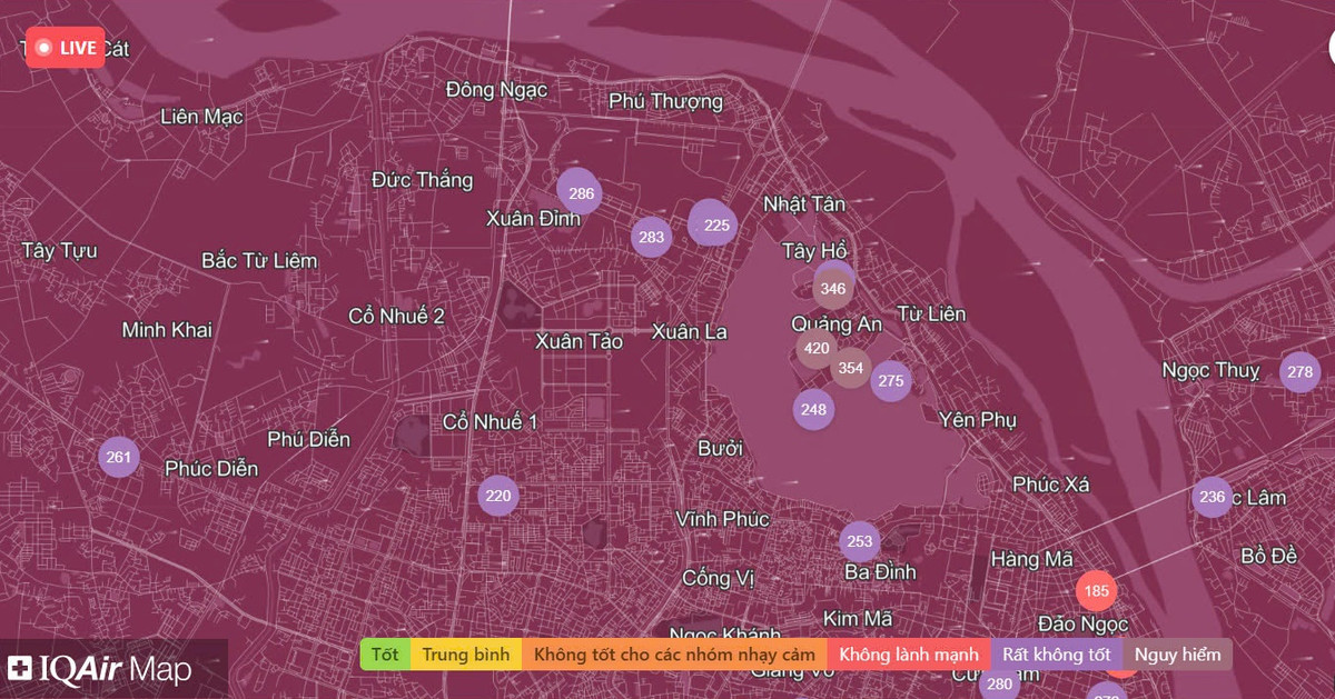 Chất lượng không khí Hà Nội ngày 20/01: KV Tây Hồ AQI trên 400 Chat luong khong khi Ha Noi ngay 20/01: KV Tay Ho AQI tren 400