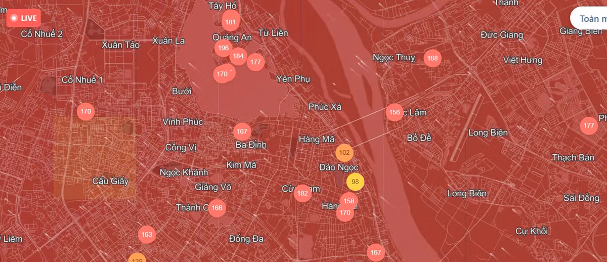 Chat luong khong khi Ha Noi ngay 14/01: Khu vuc Tay Ho muc xau