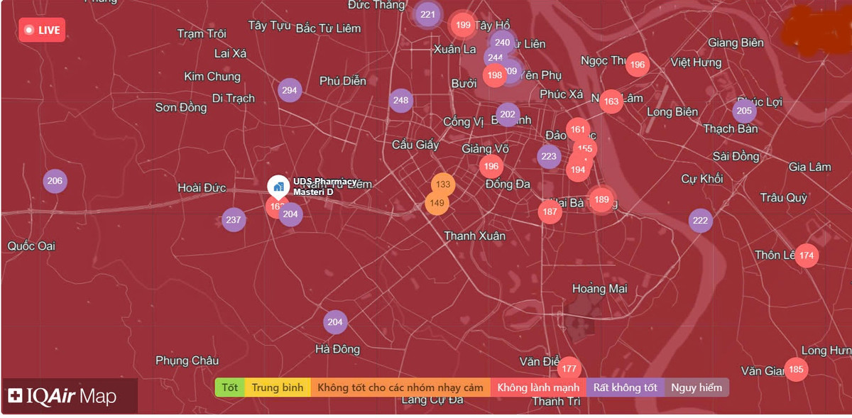 Chất lượng không khí Hà Nội ngày 15/1: Khu vực Bắc Từ Liêm rất xấu Chat luong khong khi Ha Noi ngay 15/1: Khu vuc Bac Tu Liem rat xau