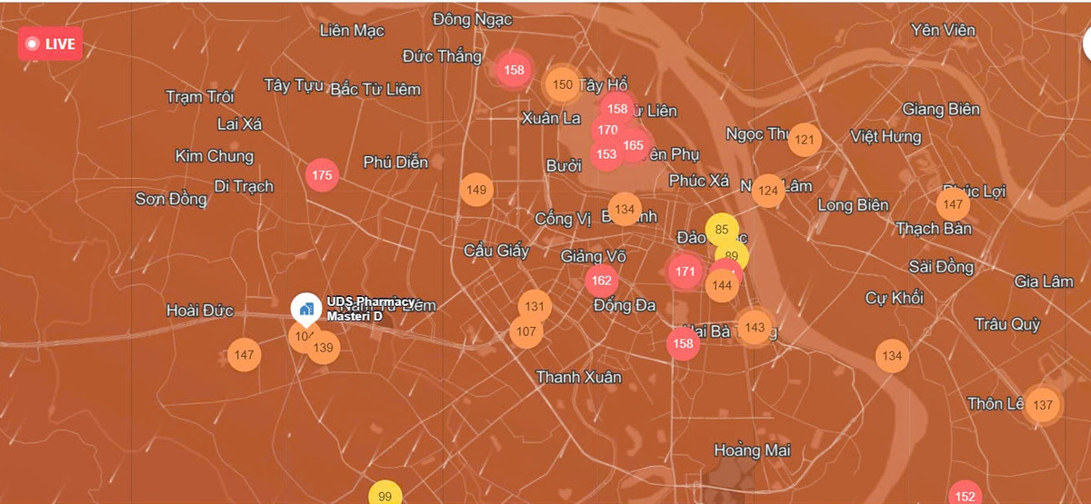 Chat luong khong khi Ha Noi ngay 11/01: Khu vuc Nam Tu Liem muc xau