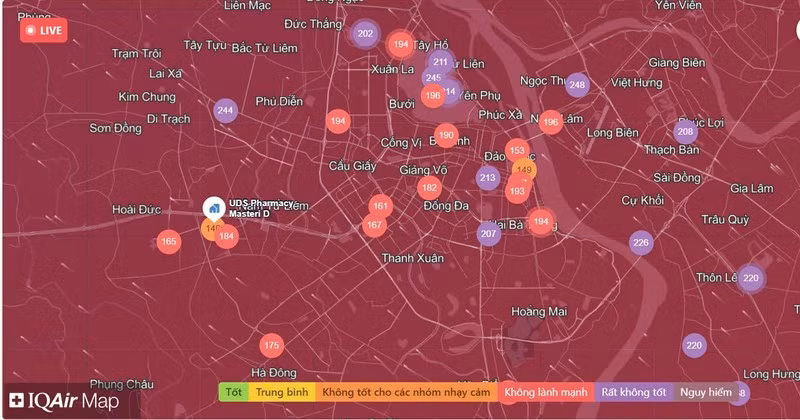 Chat luong khong khi Ha Noi ngay 7/1: Nhieu khu vuc rat xau