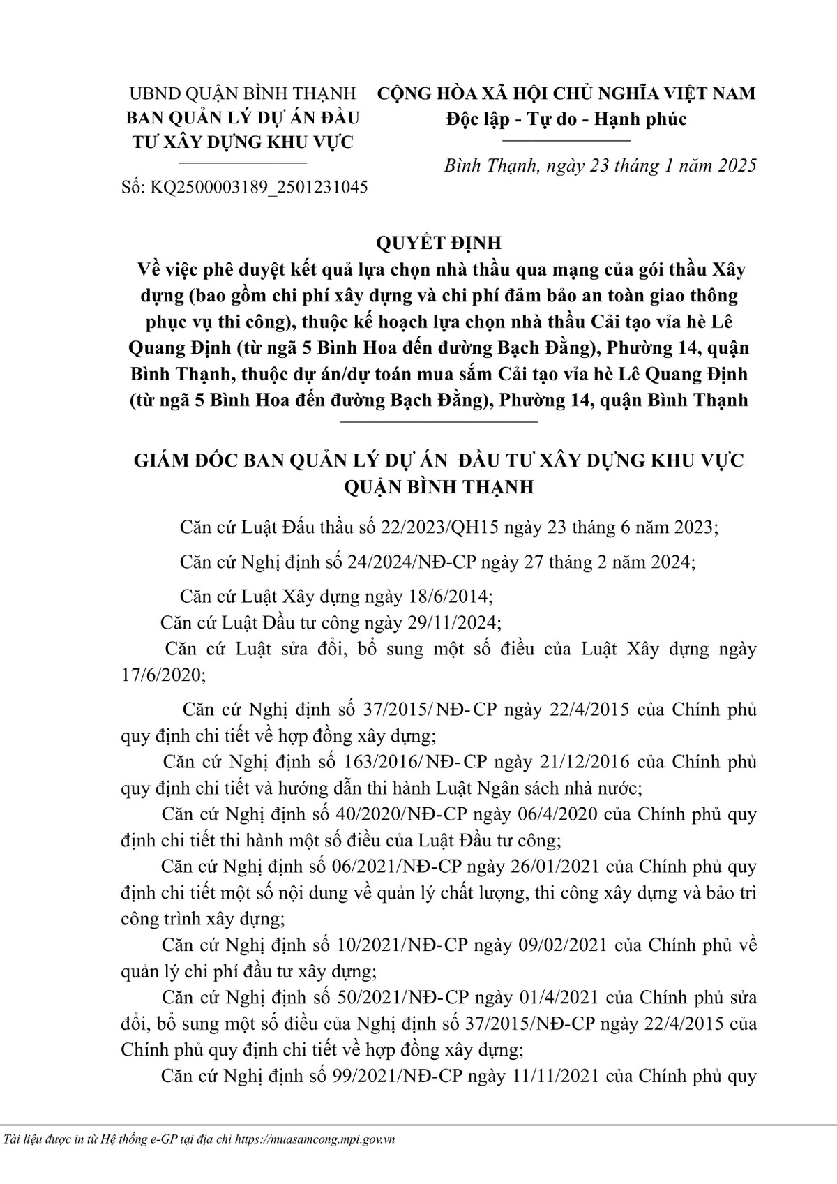 TP HCM: Cty Toan Gia Phat trung 2 goi cai tao via he tai Q.Binh Thanh