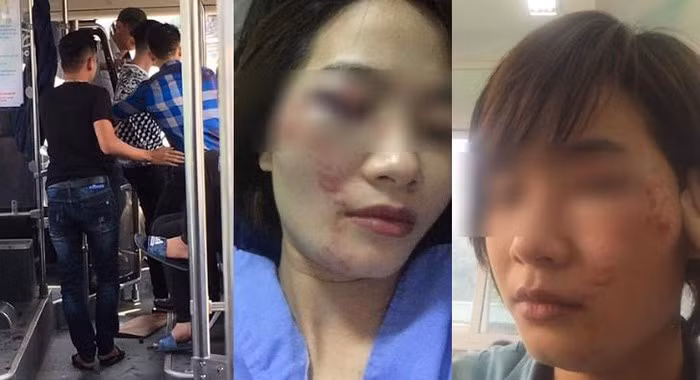 Nu phu xe bus My Dinh - Chua Huong bi 4 thanh nien hanh hung tray mat