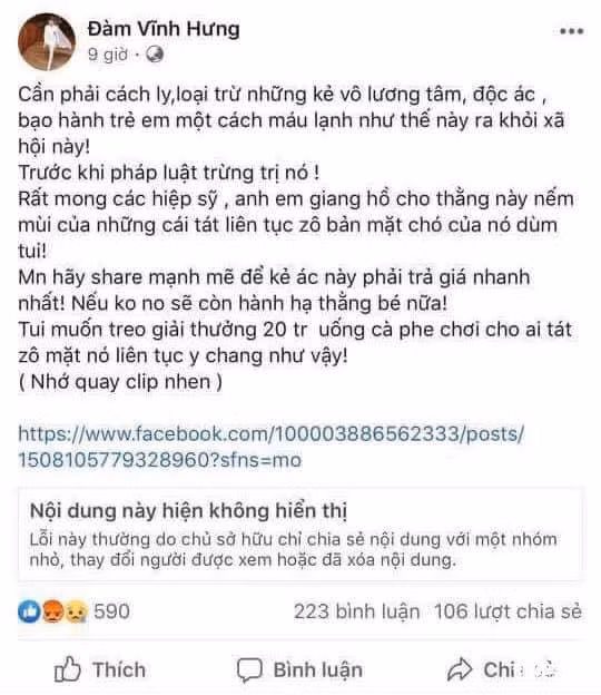 Facebook Dam Vinh Hung “thue nguoi” tri bo de tat con nho bom bop: Cong an vao cuoc-Hinh-2