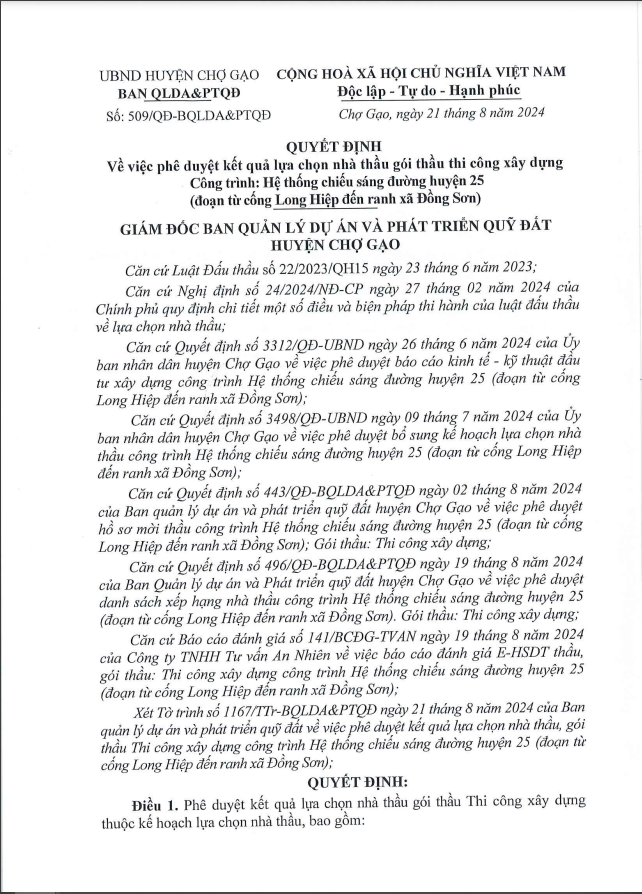 Tien Giang: Cty Viet Chuong, 1 thang trung 5 goi thau tai Cho Gao