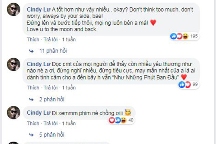 Cindy Lư động viên chồng sau khi anh nói lời xin lỗi.