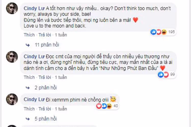 Cindy Lư động viên chồng sau khi anh nói lời xin lỗi.