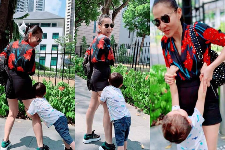 Thu Minh chia sẻ con trai của cô rất hiếu động và mê thể thao. Trò chơi mà bé Gấu yêu thích nhất là trượt ván.