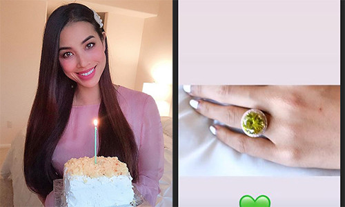 Hoa hau Pham Huong duoc ban trai tang nhan kim cuong khung