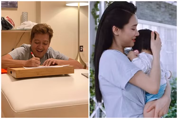 Gần đây, khi sang Mỹ lưu diễn, Trường Giang vừa gọi điện cho vợ con vừa học thoại. Nam danh hài tiết lộ, khi thấy anh, con gái đã vỗ tay. Không khó để nhận thấy Trường Giang có cuộc hôn nhân vô cùng hạnh phúc. Ảnh: Vietnamnet