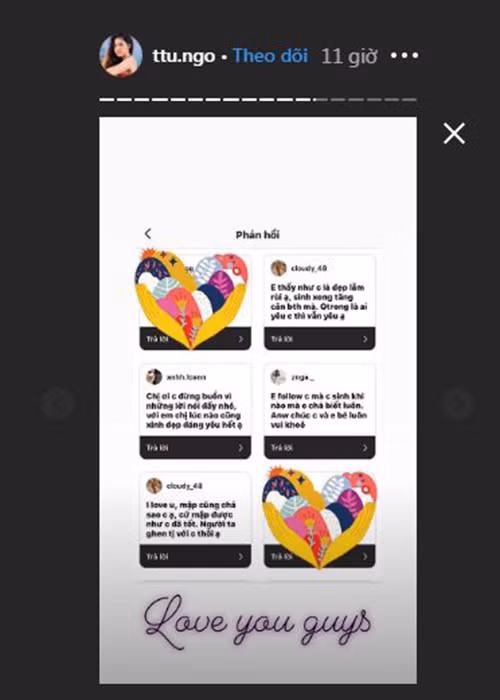 Trên trang cá nhân, Thanh Tú còn khoe những lời động viên của fan khi cô bị chê xuống sắc.