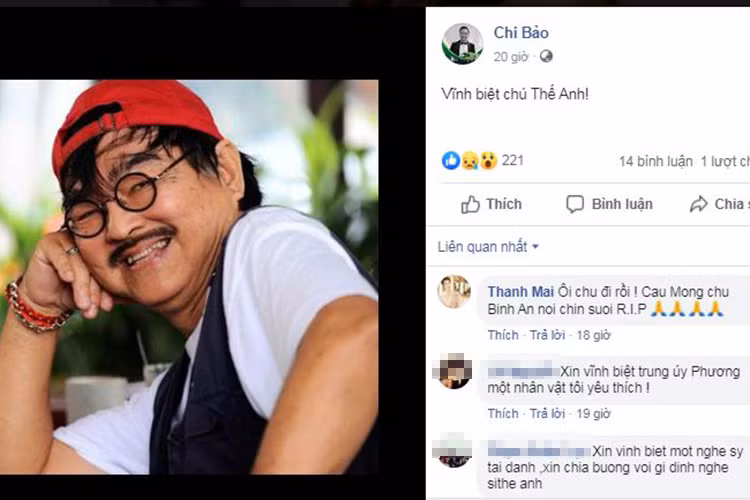 Diễn viên Chi Bảo, MC Thanh Mai tiếc thương trước sự ra đi của NSND Thế Anh.