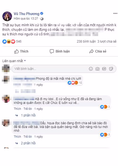 Sau lời đáp trả của Ngọc Trinh, Vũ Thu Phương bày tỏ sự bức xúc vì bị lôi vào câu chuyện với một người mà cô không thích.