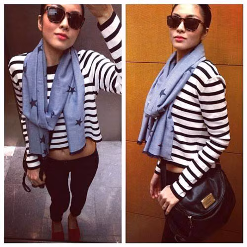 Đôi khi thay đổi mình theo phong cách trẻ trung, Tăng Thanh Hà diện cho mình với quần jean và áo thu đông. Ảnh: tinmoi.vn