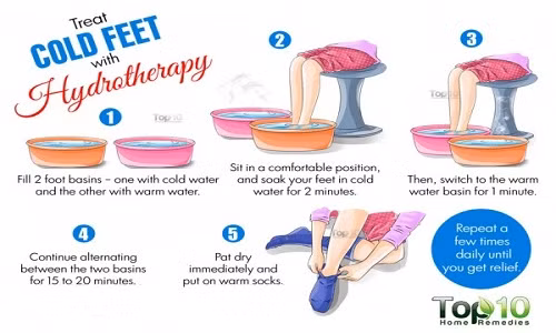 2. Ngâm chân bằng nước ấm. Đây là cách đơn giản nhất để làm ấm bàn chân của bạn. Sau khi ngâm chân bằng nước ấm, bạn lau khô chân và đi tất để giữ ấm bàn chân.