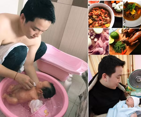 Theo ông bố trẻ Đăng Phước, nhờ vợ sinh vào đúng thời điểm Tết, ông bà 2 bên không ra hỗ trợ được, anh đã từ một chàng công tử bột sang người chồng “ô sin” đảm đương mọi công việc nhà.
