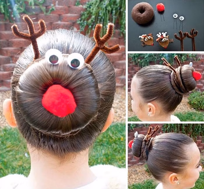 Không cần quá cầu kỳ, nhờ phụ kiện cho mùa Giáng sinh được bày bán, rất nhiều mẹ dễ dàng tạo kiểu tóc cho bé yêu.
