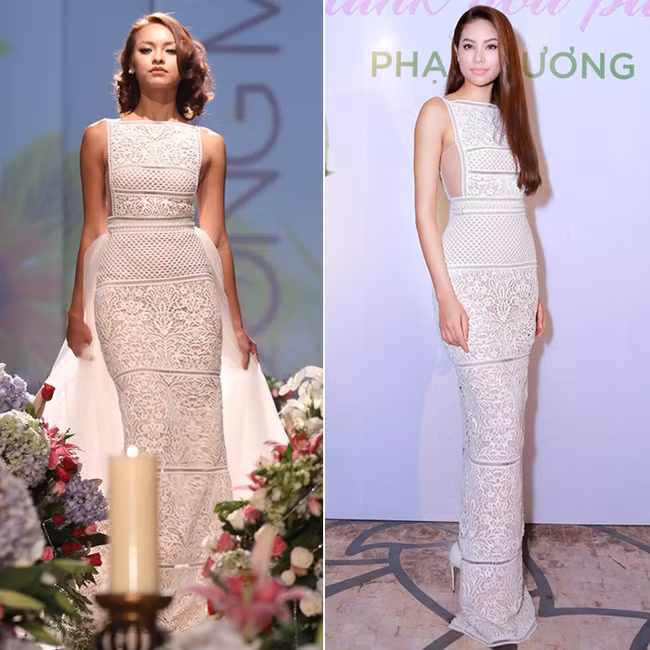 Nhưng trước đó, Mai Ngô The Face và Hoa hậu Phạm Hương cũng đã diện thiết kết này. Trái ngược với vẻ tinh khôi, trong trẻo của Mỹ Linh, hai người đẹp này mang đến vẻ đẹp "lai tây" khỏe khoắn và quyến rũ. Ảnh: emdep.vn.