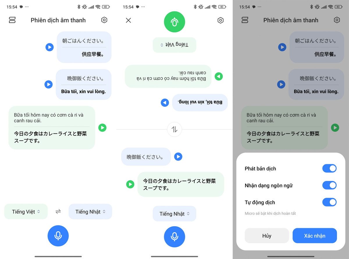 Ở tính năng mặt đối mặt (face to face) 2 người bất kể quốc tịch, ngôn ngữ có thể ngồi xuống trao đổi trực tiếp và AI sẽ đảm nhận công tác dịch thuật cả bằng text cũng như phát lại câu thoại theo tiếng mẹ đẻ của đôi bên. Ảnh: VVStudio