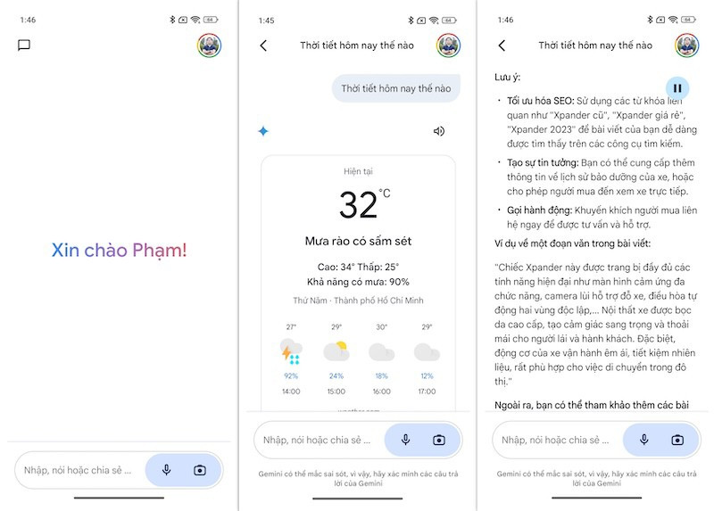 Người dùng có thể khởi chạy Gemini theo nhiều cách như nói "Hey Google", ấn giữ nút nguồn, kéo lên từ cạnh dưới và tương tác với nó bằng text, giọng nói hoặc thông qua camera. Đương nhiên nó hỗ trợ tiếng Việt xuất sắc, Xiaomi là người thứ 3 tích hợp các tính năng AI này sau Google và Samsung. Ảnh Ngọc Phạm (Arttimes)
