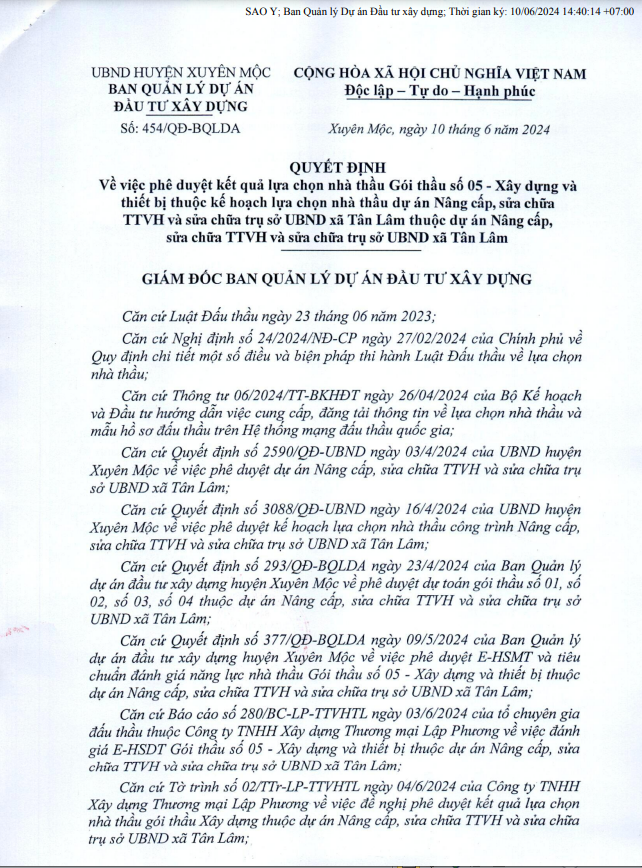 BR-VT: Gói thầu gần 13 tỷ tại Xuyên Mộc về tay Cty Minh Tuấn BR-VT: Goi thau gan 13 ty tai Xuyen Moc ve tay Cty Minh Tuan