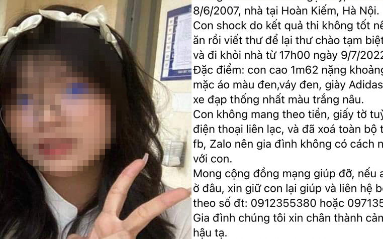 Nu sinh Ha Noi bo nha di vi thi truot vao lop 10 da tro ve