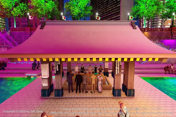 Không gian văn hóa Nhật Bản tại Công viên Hữu nghị Việt-Nhật trên sông Tô Lịch (Mô phỏng hình ảnh khu rửa tay sạch sẽ trước khi vào đền Meiji Jingu tại Tokyo).